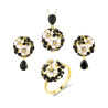 Black spinel  white enamel Yellow Gold plated Flower  Set