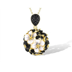 Black spinel  white enamel Yellow Gold plated Flower  Set