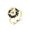 Black spinel  white enamel Yellow Gold plated Flower  Set