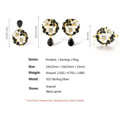 Black spinel  white enamel Yellow Gold plated Flower  Set