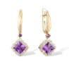 Genuine 14K Yellow Gold  Sparking Diamond Amethyst Earring's