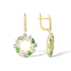Green multi color gemstones dangle earrings  S925 Solid silver
