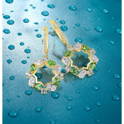 Green multi color gemstones dangle earrings  S925 Solid silver