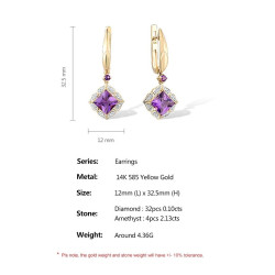 Жинхэнэ 14К шар алтан  Очир эрдэнийн ягаан чулуутай ээмэг