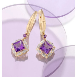 Жинхэнэ 14К шар алтан  Очир эрдэнийн ягаан чулуутай ээмэг