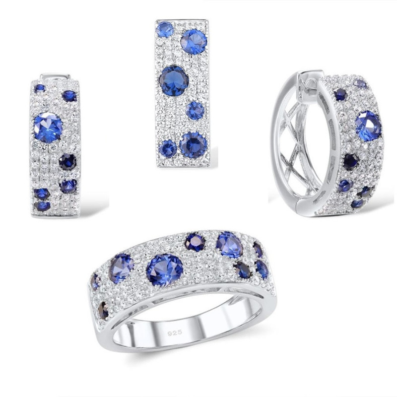 Цэнхэр индранил 925 сорьцтой мөнгөн хослол