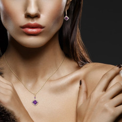 Жинхэнэ 14К шар алтан  Очир эрдэнийн ягаан чулуутай ээмэг