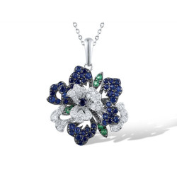 Created Sapphire  Flower S925 Sterling Silver Jewelry set
