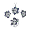 Created Sapphire  Flower S925 Sterling Silver Jewelry set