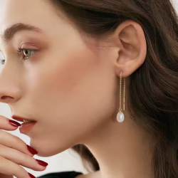 14K Gold Plated Natural  Drop Pearl 925 Sterling Silver