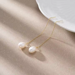14K Gold Plated Natural  Drop Pearl 925 Sterling Silver