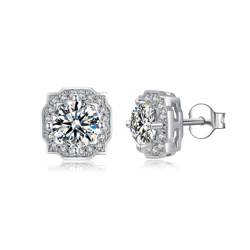 Square  0.5ct Moissanite Gold plated silver Stud Earrings