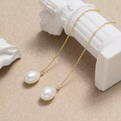 14K Gold Plated Natural  Drop Pearl 925 Sterling Silver