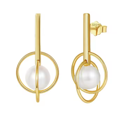 Metal Ball Round Circle Pearl 925 Sterling Silver Earrings