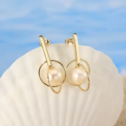 Metal Ball Round Circle Pearl 925 Sterling Silver Earrings
