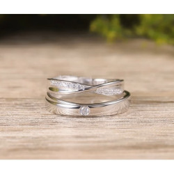 18К цагаан алтаар бүрсэн моиссанит алмаз хуримын хос бөгж