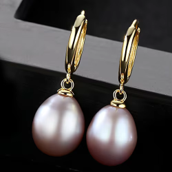 8mm oval drop Natural  Drop Pearl 925 Sterling Silver Earrings