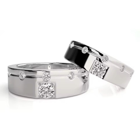 хуримын моиссанит алмаз  18К цагаан алтаар бүрсэн хос бөгж