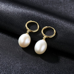 8mm oval drop Natural  Drop Pearl 925 Sterling Silver Earrings