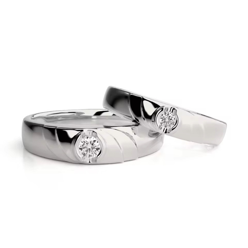 18K white Gold plated Moissanite diamond Couple Rings