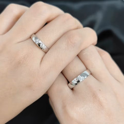 моиссанит алмаз  хуримын 18К цагаан алтаар бүрсэн хос бөгж