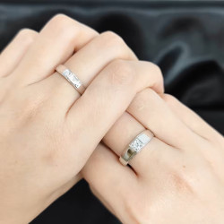 моиссанит алмаз хуримын хос бөгж цуглуулага 18К цагаан алтаар бүрсэн