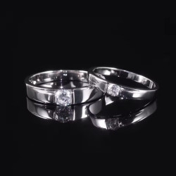 Promise Band Couples Engagement  Moissanit diamond 18K gold plated Silver ring