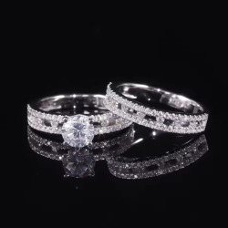 Luxury Bands Moissanite Diamond Couple Rings 18K white Gold plated