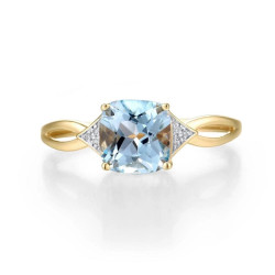 14K 585 Yellow Gold Natural Diamond Sky Blue Topaz Ring