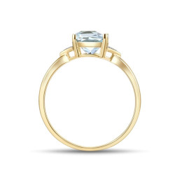 14К 585 шар алтны байгалийн алмазан цэнхэр топаз бөгж