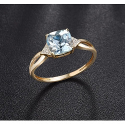 14K 585 Yellow Gold Natural Diamond Sky Blue Topaz Ring