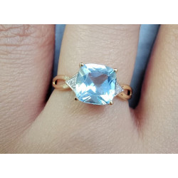 14K 585 Yellow Gold Natural Diamond Sky Blue Topaz Ring
