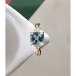 14К 585 шар алтны байгалийн алмазан цэнхэр топаз бөгж