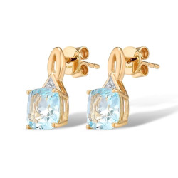 14K 585 Yellow Gold Natural Diamond Sky Blue Topaz Earrings