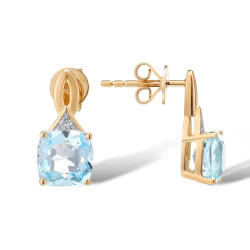 14K 585 Yellow Gold Natural Diamond Sky Blue Topaz Earrings