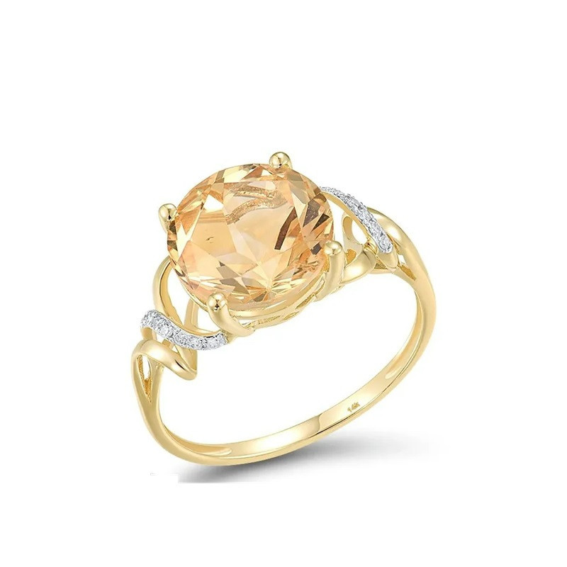 Fine Jewelry 14K 585 Yellow Gold Citrine  Diamond Ring