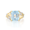 14K 585 Yellow Gold Sparkling Sky Blue Topaz Diamond Ring Fine Jewelry