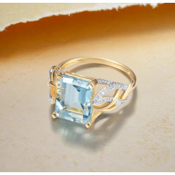 Том цэнхэр топаз  14К 585 шар алтны байгалийн алмазан бөгж