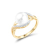 Sparkling Diamonds Fresh Water Pearl 14K 585 Yellow Gold Ring