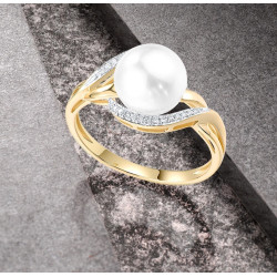 14К  шар алтан байгалийн алмаз цэнгэг усны сувдтай бөгж