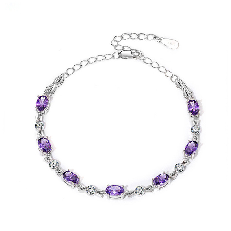 Amethyst crystal bracelet 18K white gold plated S925 silver