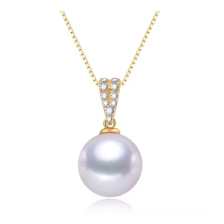 18K Yellow Gold Natural Round Pearl Pendant
