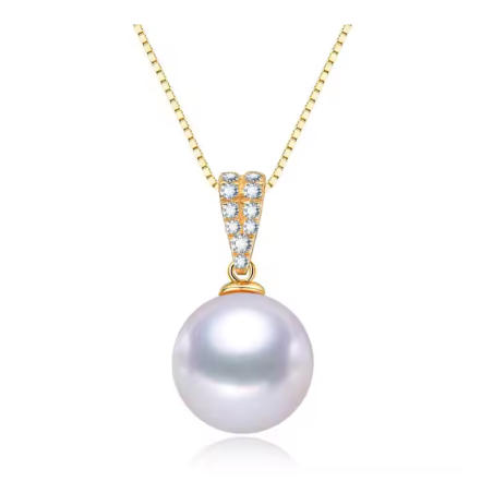 18K Yellow Gold Natural Round Pearl Pendant