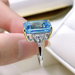 Rectangle Aquamarine 18K gold plated  Sterling Silver Ring