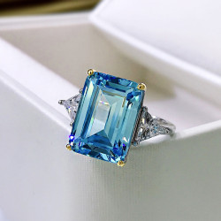 Rectangle Aquamarine 18K gold plated  Sterling Silver Ring