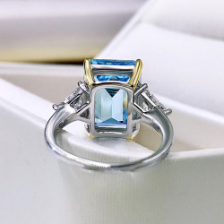 Rectangle Aquamarine 18K gold plated  Sterling Silver Ring