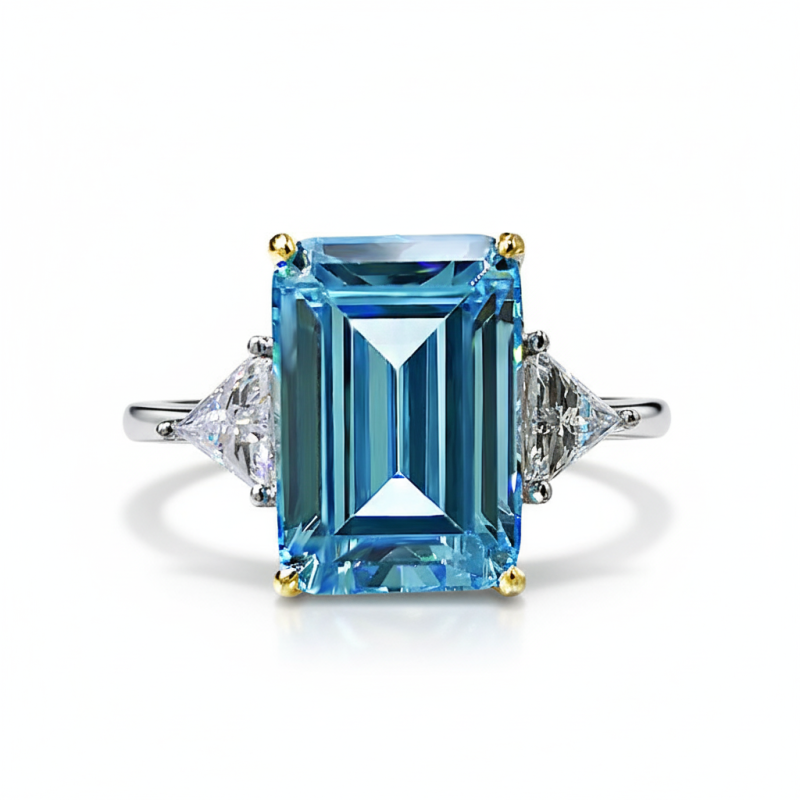 Rectangle Aquamarine 18K gold plated  Sterling Silver Ring