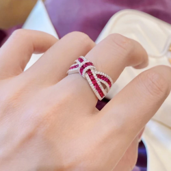 Bow tie Lab created Ruby 18K gold plated  Sterling Silver Ring