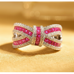 Bow tie Lab created Ruby 18K gold plated  Sterling Silver Ring
