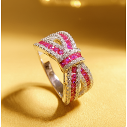 Bow tie Lab created Ruby 18K gold plated  Sterling Silver Ring